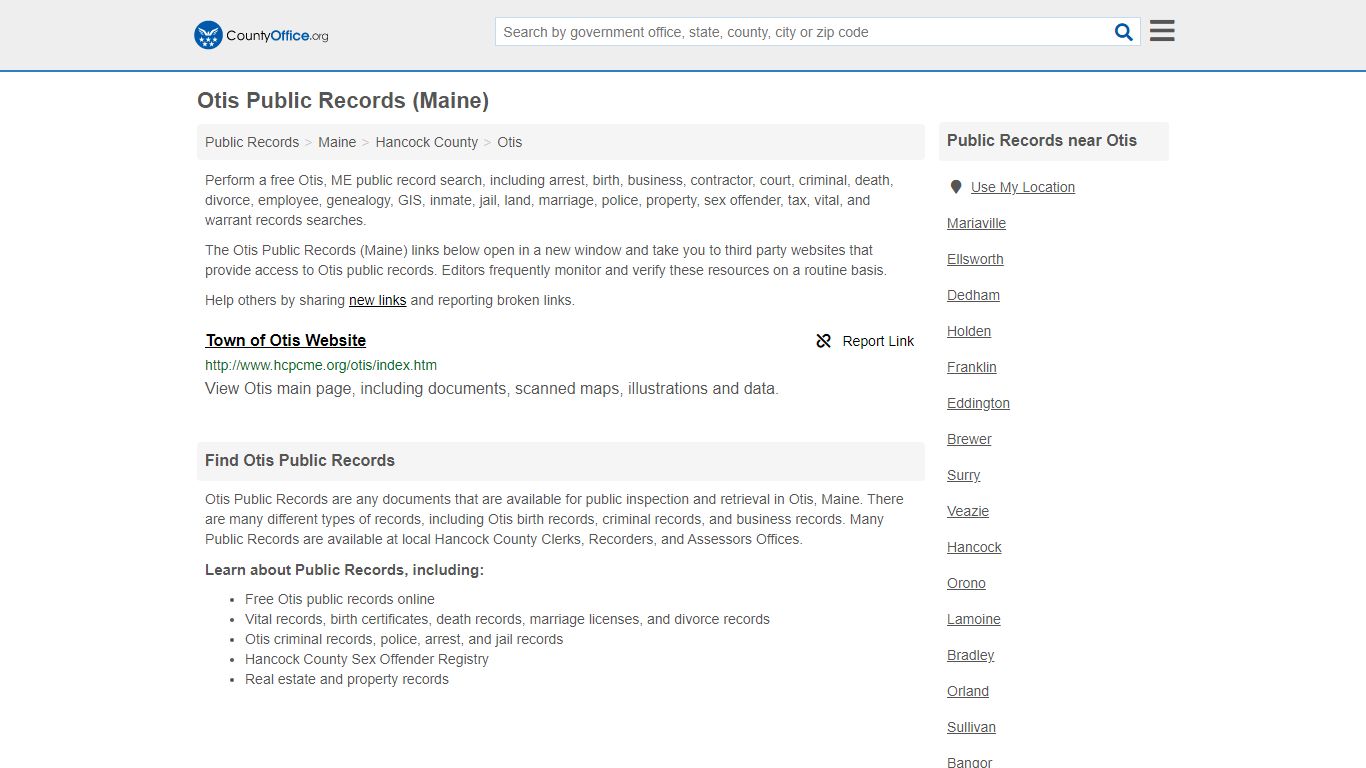 Public Records - Otis, ME (Business, Criminal, GIS, Property & Vital ...